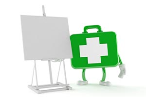 first aid instructor image at board